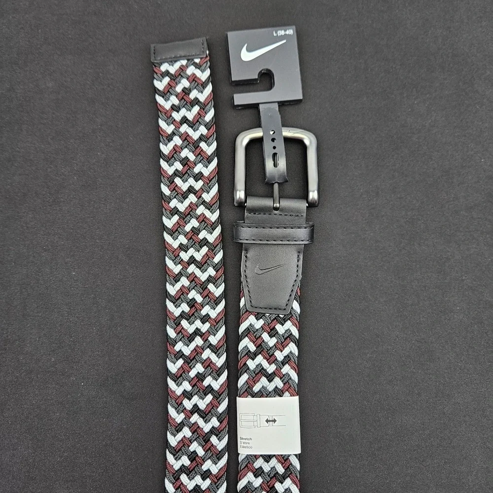 Nike Mens G-Flex Woven Braided Stretch Golf Belt Black Burgundy White Lrg 38-40